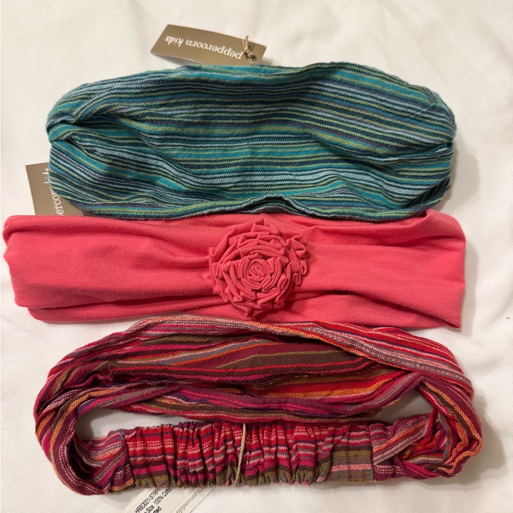 3 set of Peppercorn Kids Teal and Pink Headband Trio